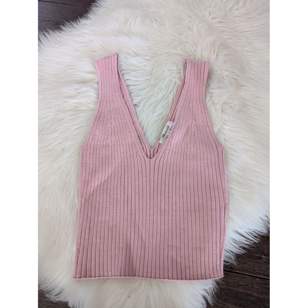 Madewell Ribbed V-Neck Knit Tank Top Crop Cropped Top Dusty Pink M Medium